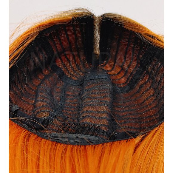 Orange dark roots long straight heat resistant wig main image 4